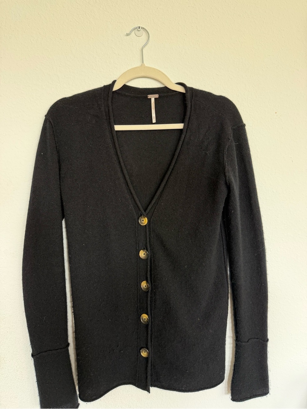 Free People Black 100% Cashmere Button Front Cardigan XS